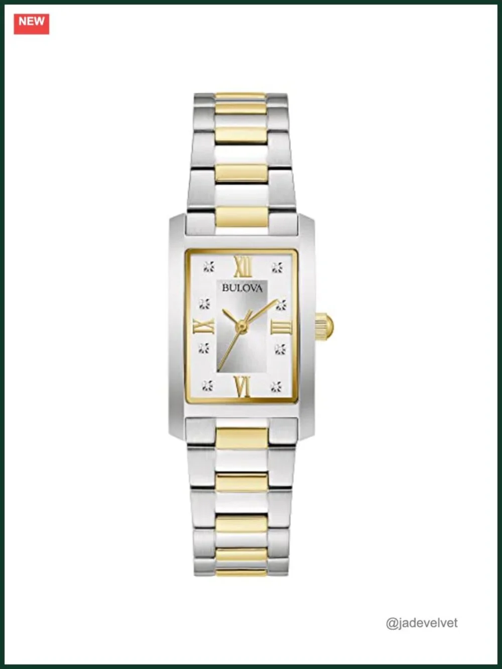 Ladies Classic Diamond Two-Tone Stainless Steel Quartz Watch Rectangle